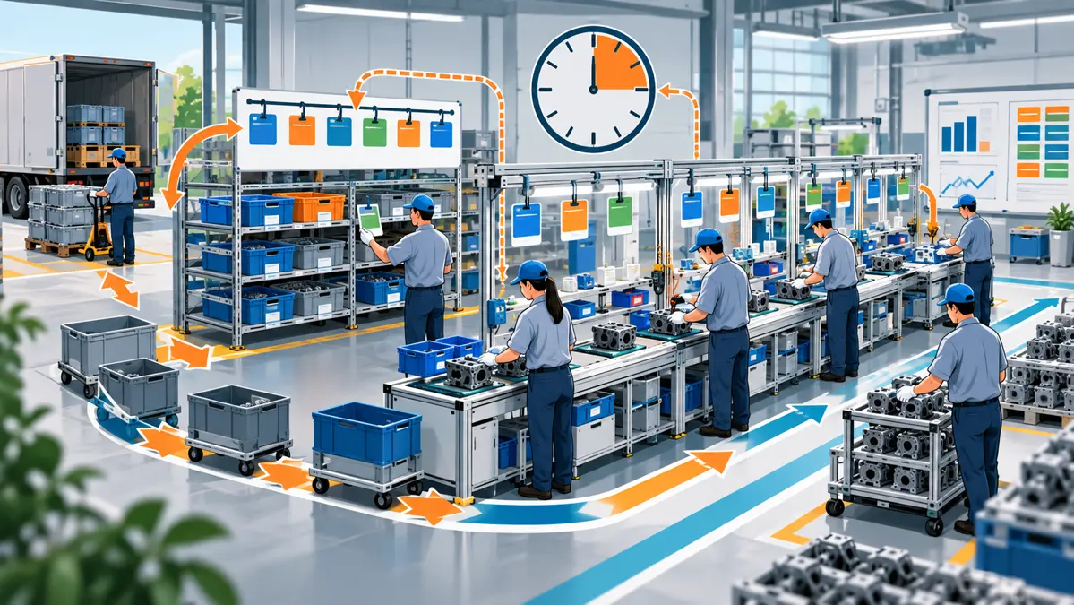 Dòng chảy sản xuất JIT với Kanban và tín hiệu kéo giữa các công đoạn