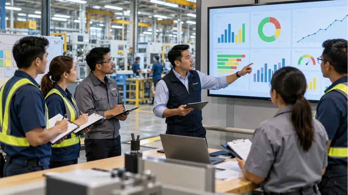 Đội ngũ cơ khí TAMATRA phân tích Lean Six Sigma tại khu vực gia công